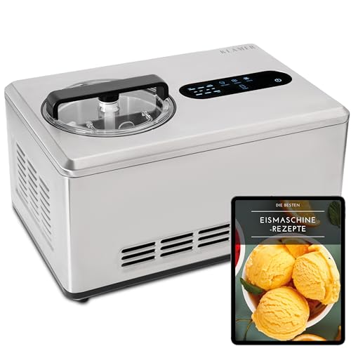 KLAMER 2-in-1 Eismaschine & Joghurtbereiter 2 L, 220 W Eiscrememaschine aus Edelstahl mit Kühl- und Heizfunktion, hausgemachtes Speiseeis mit selbstkühlendem Kompressor, inkl. Konsistenzsteuerung