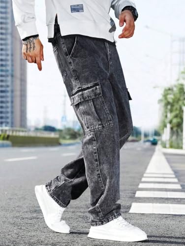 Image of TAGAS Men Loose Fit Men's Flip Pocket Jeans || Mens Stylish Cotton Loose Fit Denim Cargo || Multi-Pocket Styling Pant||