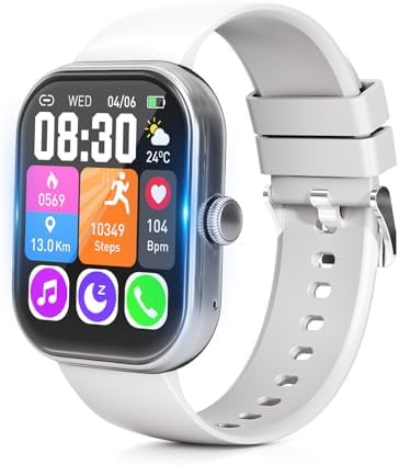 （12:00時点） スマートウォッチ【稼働時間突破！業界初1000mAh電池&保護フィルム付属】Smart Watch 活動量計 腕時計 iPhone対応 アンドロイド対応 Bluetooth6.0 2.01インチ大画面 通話機能付き メッセージ通知 IP68生活防水 長持ちバッテリー 薄型 軽量 スポーツウォッチ 音楽再生 多機能スマートウォッチ 多種類運動モード 多種類文字盤 プレゼントに最適 (シルバー)