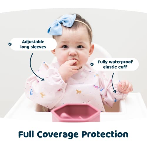 Tiny Twinkle Mess Proof Baby Bib,Waterproof Smock Baby Bib for Eating,Machine Washable Long Sleeve Bib,Baby Led Weaning,Toddler Bib,BLW Supplies(Unicorn Confetti, Large 2-4 Years)4
