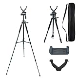 Rifle Shooting Tripod with 360 Swivel V-Bracket and Camera Tripod Mount Adapter - Aluminum Frame, Bubble Level, Adjustable Legs for Hunting and Outdoor Activities