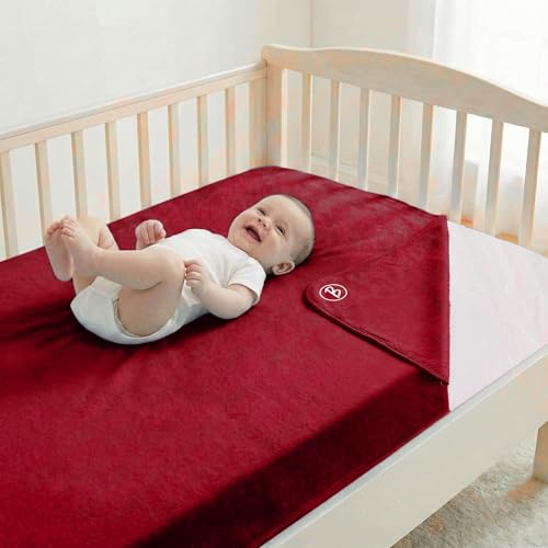 Image of Btag Baby Waterproof, Super Soft Fast Drying Mattress Protector | Extra Absorbent, Anti-Itching Sheet for New Born,Toddler (Size 140x210 cm, Pack of 1, Dark red)