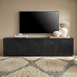 Yechen Fluted Black TV Stand with Arched Reeded Design Doors, Modern Entertainment Center with Storage for Up to 98", TV Media Console, TV Cabinet for Living Room, Bedroom(2 PCS)