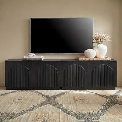 Yechen Fluted Black TV Stand with Arched Reeded Design Doors, Modern Entertainment Center with Storage for Up to 98", TV Media Console, TV Cabinet for Living Room, Bedroom(2 PCS)