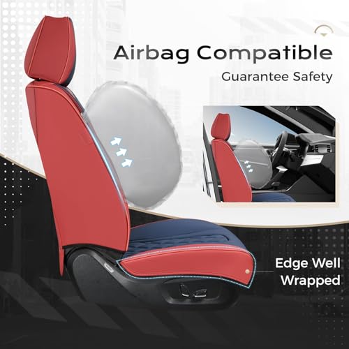 Image of Coverado Seat Covers, Waterproof Car Seat Cover, Faux Leather Seat Covers for Cars, Universal Seat Covers Full Set, Carseat Cover Car Seat Protector Car Seat Cushion Fit for Most Cars - Red&Blue