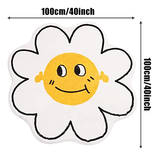 Plus Smiley Face Bath Rug, 40" Cute Sunflower Bath Mat Non Slip, Microfiber Water Super Absorbent Floor Mats, Fluffy Shower Mat Machine Washable Bathtub Mats For Shower, Doormat, Bedroom Bathroom #TOP5