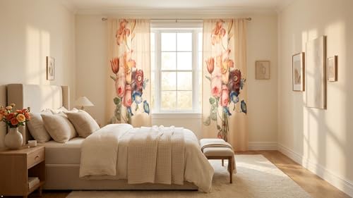 Image of Floral Printed Window Curtain for Living Room & Bedroom | Premium Polyester Door Curtain | Elegant Flower Design Drapes | Light Filtering Home Decor Curtain | Cream Multicolor (1 Pcs)