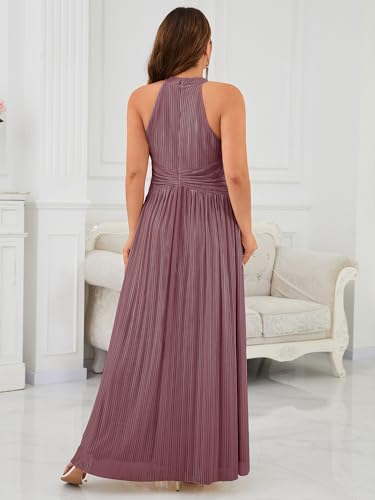 Image of Ever-Pretty Plus Women's Floor Length A-Line Halter Sleeveless Pleated Glitter Plus Size Formal Dress Evening Gown
