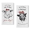 Seliem Funny Farm Cow Kitchen Dish Towel, Kitchen Closed The Heifers Had it I’ll Lick The Dishes You Dry Sign Tea Bar Hand Drying Cloth, Country Farmhouse Fun Animal Decor Home Decorations 18” x 28”