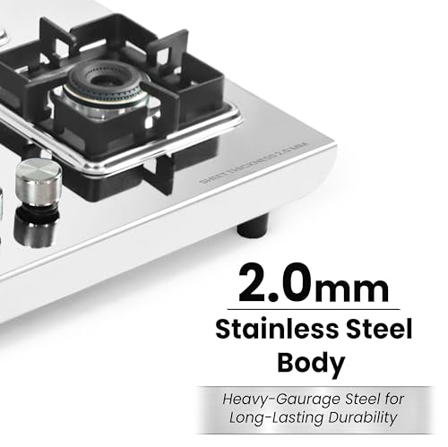 Image of Sunshine Osaka 4 Burner Stove | 2MM Stainless Steel | 4 Burner Manual Gas Stove | ISI Certified | Warranty By Sunshine - 5 Years On Brass Burner, LPG Ready (Silver)