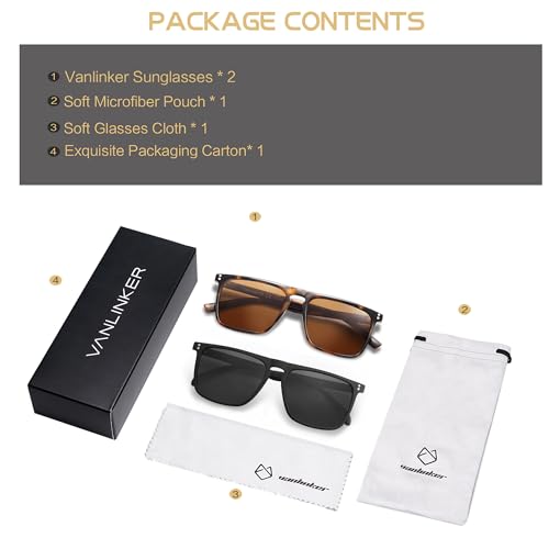 VANLINKER Polarized Square Sunglasses for Men Women Dark Shades with UV Protection for Driving VL97483