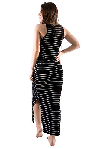 Vestido 4 Estações Listrado Longo Fenda Feminino Regata (Preto, M)