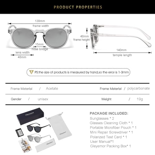 Image of Gleyemor Vintage Polarized Sunglasses for Men Round Sunglasses UV400 Protection Retro Hand-crafted Acetate Frame