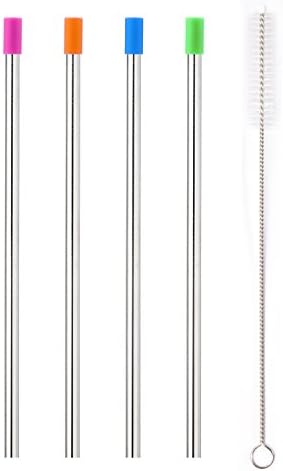 Set of 4 Metal Straws with Silicon Covers 9'' Long 8mm Wide