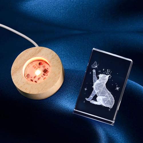 3D Cat Figurine Gift for Kid Nightlight with LED Base, Cute Cat Lover Gifts for Woman, Crystal Glass Cube Decor Kitten Collectibles Kitty - Image 5