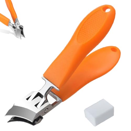 Wide Jaw Opening Anti-Splash Slanted Nail Clipper, Stainless Steel Nail Cutter, Long Handle Nail Clippers for Toenails, Heavy Duty Nail Clipper for Men Women Adult Seniors (Orange)