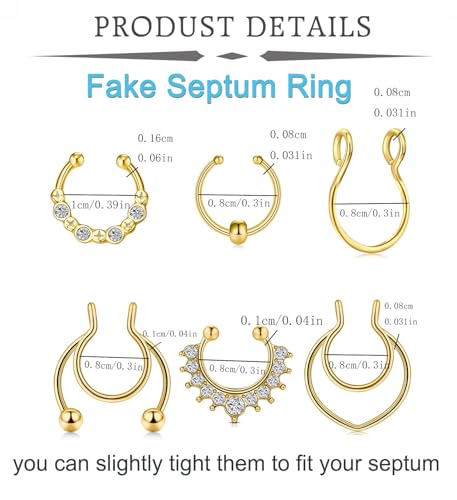 QWALIT Fake Septum Ring Fake Septum Piercing Faux Septum Nose Rings Fake Nose Ring Septum Fake Septum Nose Ring Clip On Septum Nose Ring Faux Septum Piercing Fake Septum Hoop Fake Septum Jewelry2