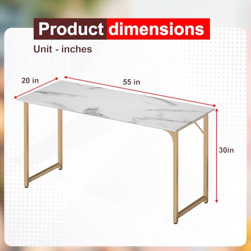 Image of PayLessHere | 55 Inch Computer Desk | White Gold | Office Desk with Metal Frame, Adjustable Feet | Water-Resistant, Scratchproof Surface | Sturdy Writing Table for Home Office or Study | Pack of 1