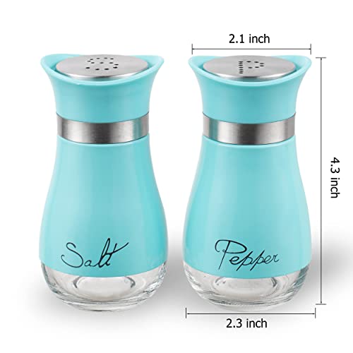 Image of Lonffery Salt and Pepper Shakers, Stainless Steel and Glass Bottle, Set of 2, Turquoise