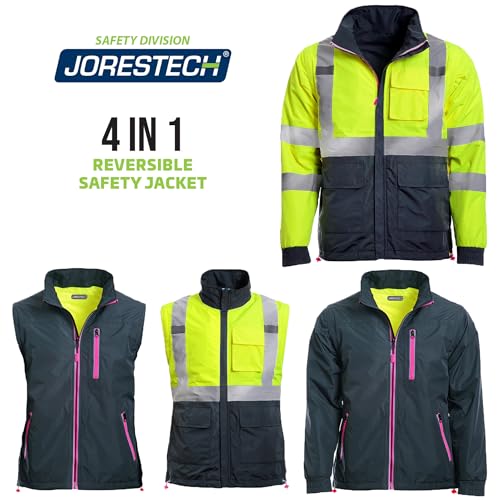 JORESTECH Safety 4 in 1 Windbreaker Reversible Gray Jacket Reflective