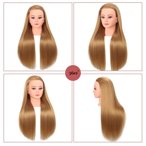 Mannequin Head Human Hair Female 80% Human Hair Mannequin Head Hair Styling Cosmetology Manikin Head Doll Head for Hairdresser with Clamp Holder and Tools