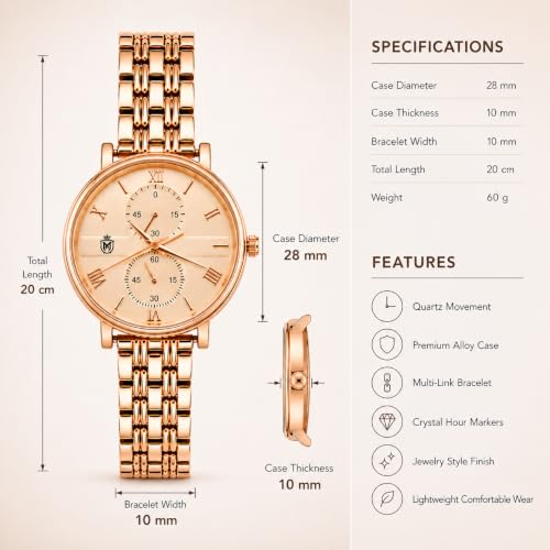 Image of MOOVER Women's Analog Quartz Watch with Stainless Steel Strap
