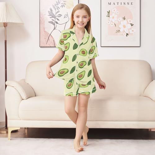 ALAZA Avocado Green Leaf Pajamas Satin Pajama Set Short Sleeve Button Down Sleepwear3