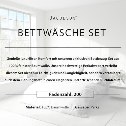 JACOBSON Bettwäsche 100% Baumwolle (200x220cm, Anthrazit, 3-teilig) – Ansicht 5