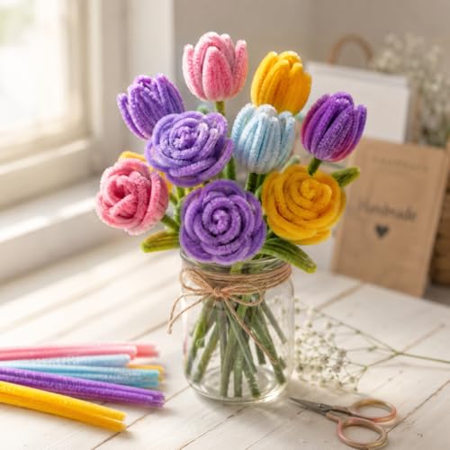 Image of Pipe Cleaner for Craft - 100PCS, Chenille Stems, Fuzzy Sticks for Flower Making (Coffee)