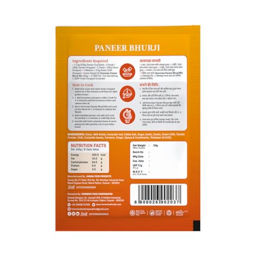 Image of Hommies Paneer Bhurji Curry Spice Mix (Pack of 4) | Paneer Bhurji Masala | Ready to Cook in 15 Mins | Just Add Paneer & Milk | Serves 4 | Made with Cashew Nuts | No Preservatives | 200 g (4 x 50 g)