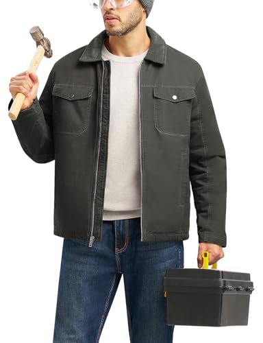 TBMPOY Men's Winter Canvas Jacket Thick Sherpa Fleece Lined Trucker Work Utility 5 Pockets Cotton Warm