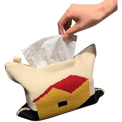 Dispensador De Servilletas Automatico Wakects Caja de Pañuelos de Tela, Buena Decoración Hilo de Algodón Suave y Cómodo Tejido a Mano Dispensador Automático de Servilletas para Sala de Estar (Rojo Amarillo)
