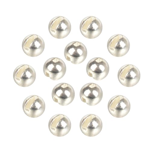 MUUNN 50pcs Tungsten Slotted Beads for Fly Tying, Sink Deeper and Faster 12 Colors/13 Sizes Slotted Tungsten Beads Fly Tying Beads Head Fly Tying Materials(Sliver,2.0mm)