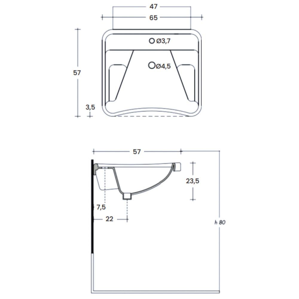 Lavabo per disabili bianco con appoggio per gomiti 65x57 cm - Accessibile