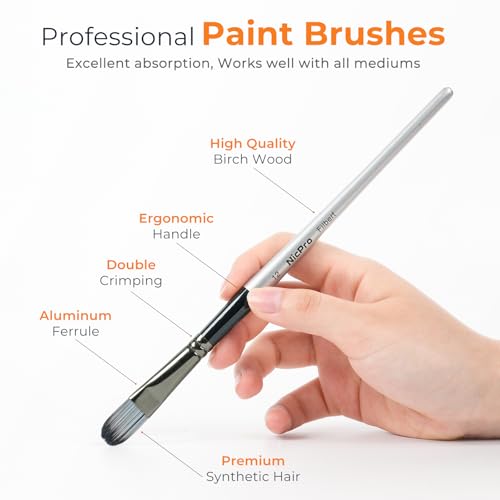 Nicpro 36pcs Paint Brush Set, Professional Paintbrushes with Palette Knife and Cloth Roll, Suitable for Artists and Beginners for Acrylic Painting, Oil, Watercolor, Gouache by Nicpro - Image 4