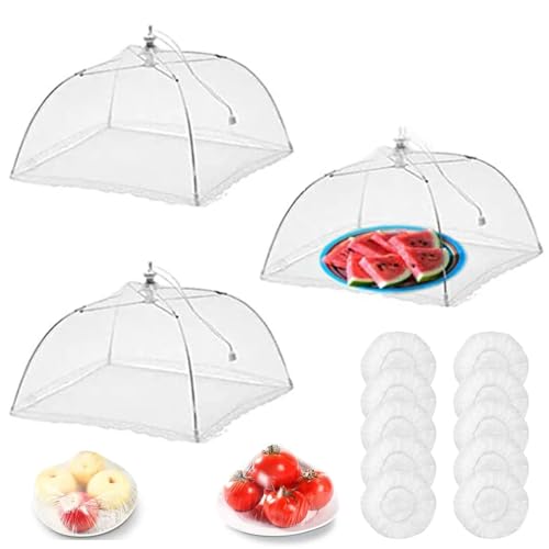 TMRBBesty Mosquitera Comida,Campanas Plegables para Comida,Cubierta Protectora Alimentos Fresca,Cubierta de Malla Plegable para Alimentos,Llevar 10 envolturas plásticas para Evitar Mosquitos