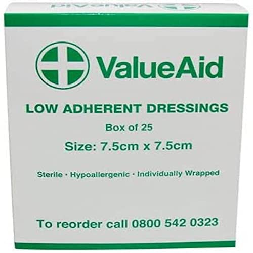 Value Aid Low Adherent Dressing Pads - 7.5cm x 7.5cm - Box of 25
