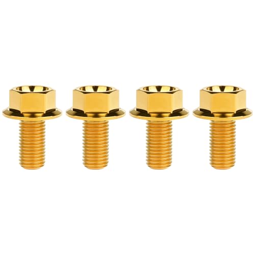 Image of Ti Screws M10 x 20 25 30 35 40 45 50 55 60 65 70 75 80 90 100mm 1.25 Pitch Titanium Flange Hex Bolt Pack of 4 (Gold, M10x20mm)