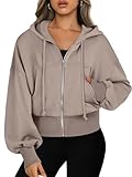 ANRABESS Womens Zip Up Hoodies Cropped Sweatshirts Casual Comfy Cute Zip Jackets Fashion Trendy Fall Outfits 2025 Y2K Clothes Khaki Medium