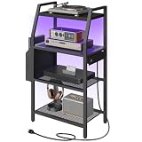 MAHANCRIS 4-Tier Game Console Shelf with Power Outlet & LED Lights, Corner Stereo AV...