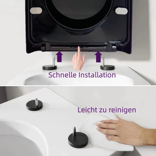 Toilettendeckel mit Absenkautomatik 46x36 cm, WC Sitz aus Duroplast, mit Antibakterieller Oberfläche, D-Form, mit Quick-Release, Universal, Weiß