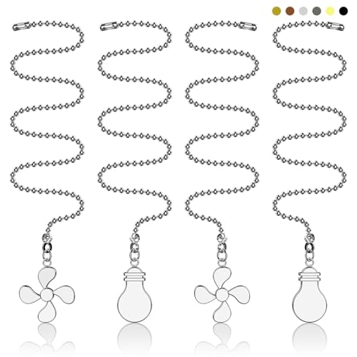 Image of 4PCS Ceiling Fan Pull Chains, Extension with 12 inches Ball Beaded Chain, Silver