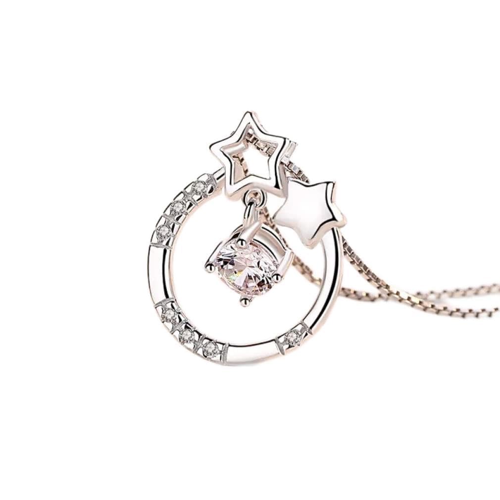 Collares con Colgante de Diamantes de imitación, Collar de circón de Estrella Redonda de Plata de Ley 925, Gargantilla, Regalo de joyería para Mujer
