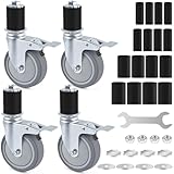 ERKOON 4 Inch Prep Table Caster Wheels Set, 4 Heavy Duty Expanding Stem Casters Fit 7/8