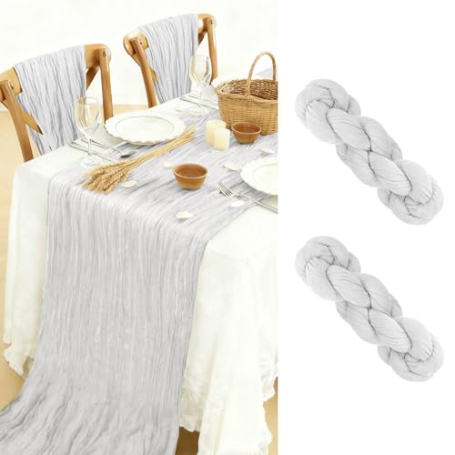 BOUBONI 2 Stück Seihtuch Tischläufer 90x300cm Boho-Gaze Käsetuch Tischläufer für Hochzeit Dekoration Geburtstag Party Babyparty Tischdekoration (Weißer)