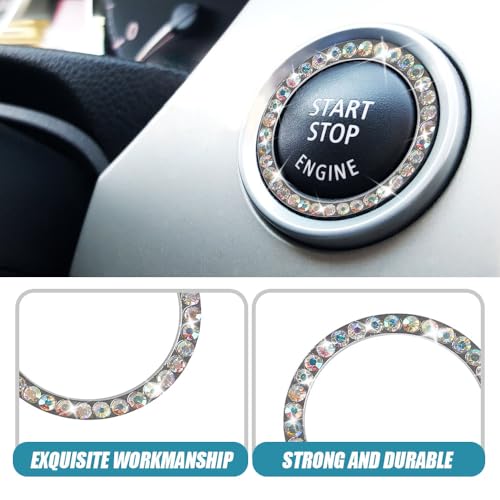 Image of 2 Pcs Crystal Rhinestone Car Engine Start Stop Decoration Ring, Push to Start Button Cover, Bling Car Accessories for Women, Key Lgnition Starter Knob Ring (AB Color)