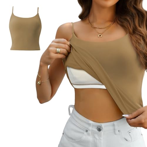 Image of SANNIDHI Camisole Tops for Women Built in Bra Adjustable Strap Soft Cotton Undershirt Tanks Seamless Layering Tops, XL