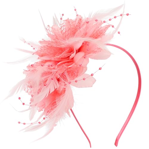 Image of DRESHOW Womens Fascinators Hats Tea Party Hats for Women Pearl Lace Feather Hat Vintage Derby Hats for Wedding Cocktail
