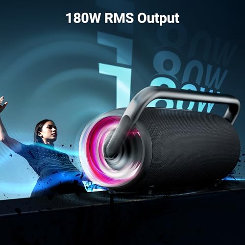 Image of ZEBRONICS AXON 200 Portable Party Bluetooth Speaker, 180W RMS, 5 Drivers + 2 Passive Radiators, Z-Sync Mode, IPX6, Upto 10 Hours Playback, Rapid Charging, BT | USB | AUX, Fabric Finish, RGB, Deep Bass