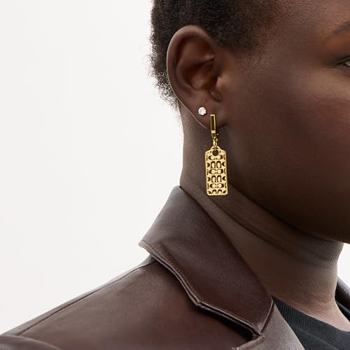 COACH Women's Signature Quilted Cut-Out Hangtag Charm Huggie Earrings3